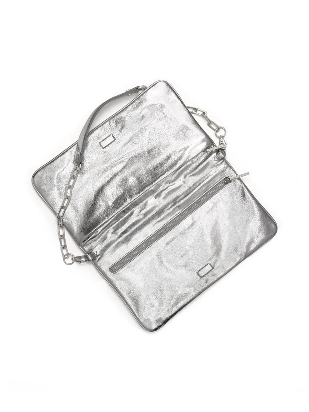 Tory Burch Reva Metallic Silver Leather Logo Clutch Shoulder Bag - Picture 2 of 15